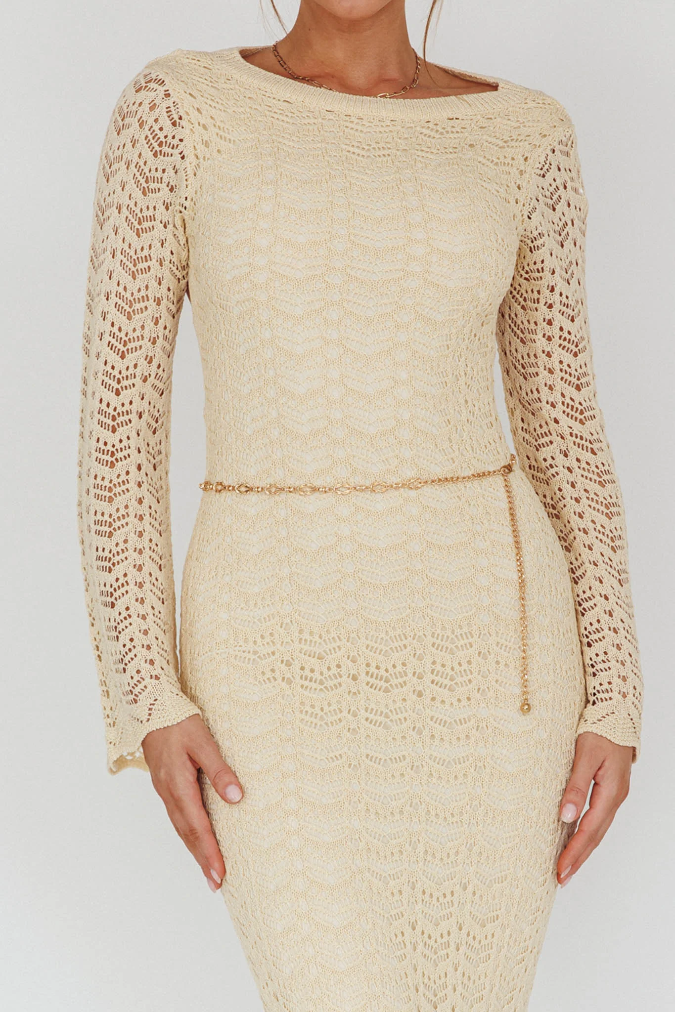 Hyland Open Back Crochet Maxi Dress Oat - Image 4