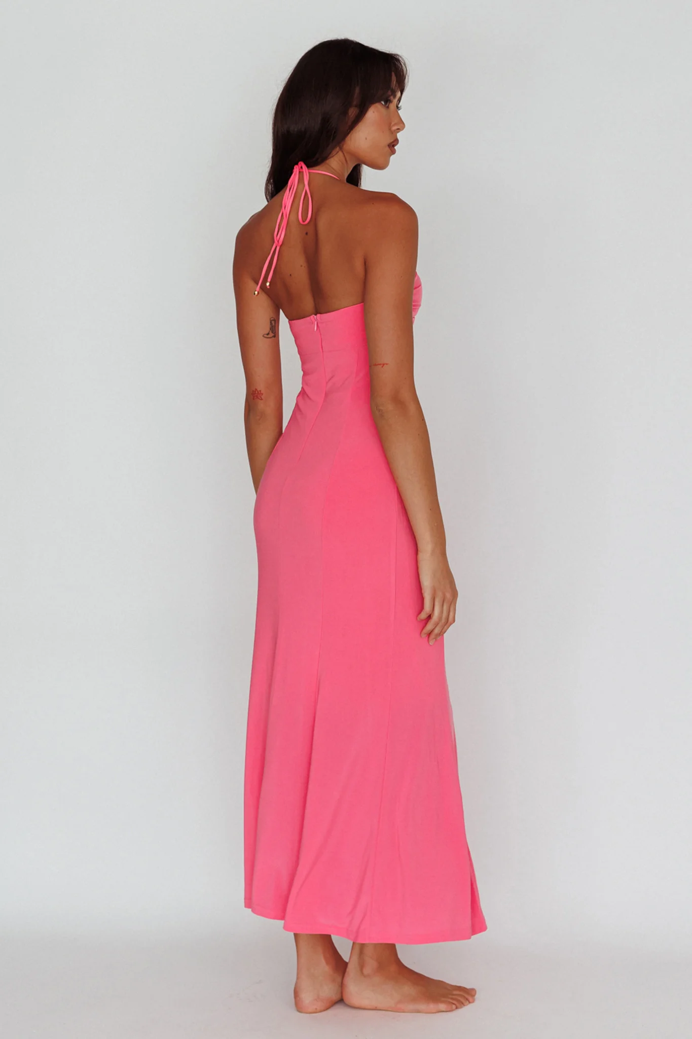 Ibiza Sunset Bust Flower Midi Dress Hot Pink - Image 3