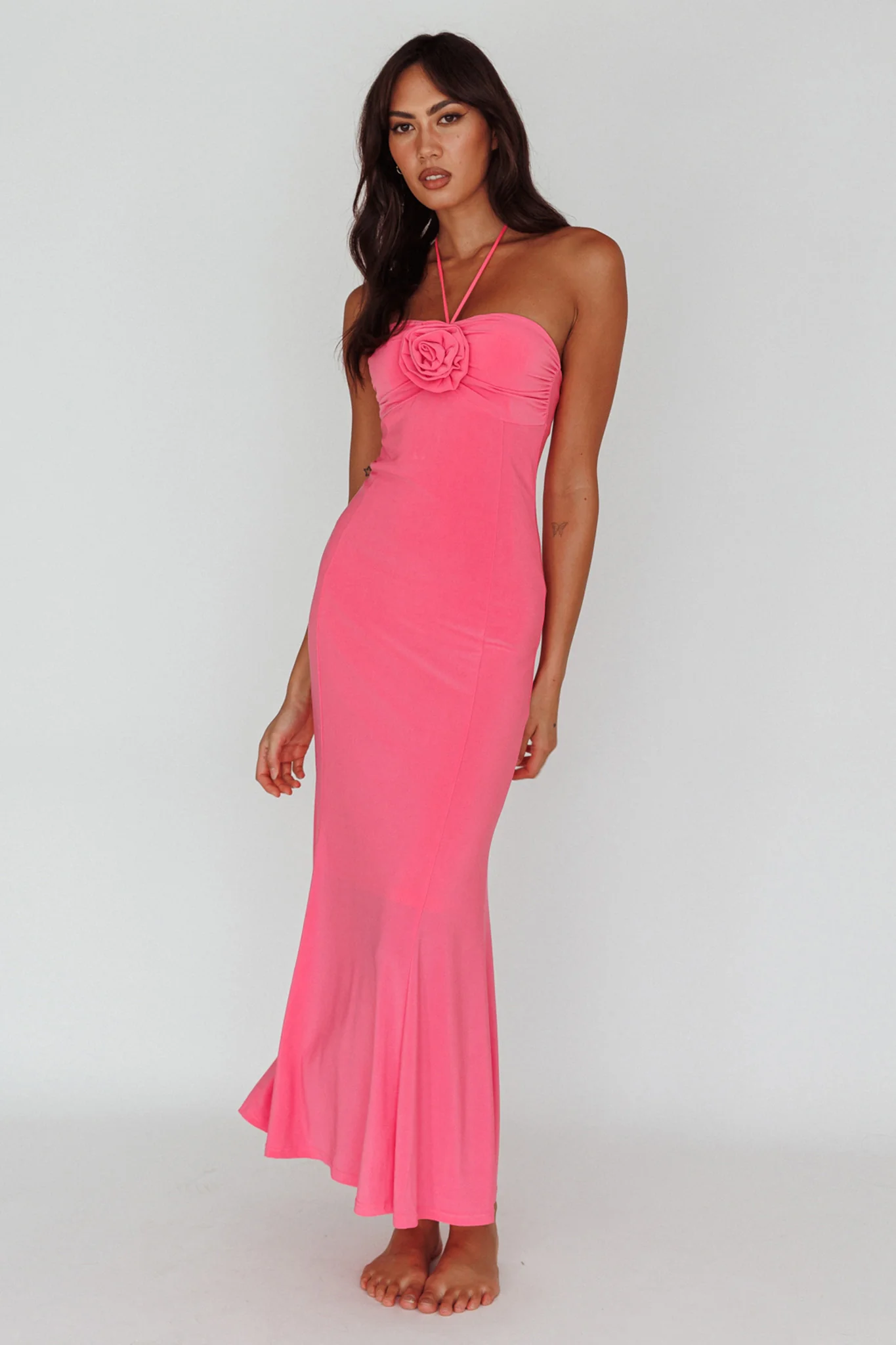 Ibiza Sunset Bust Flower Midi Dress Hot Pink - Image 8