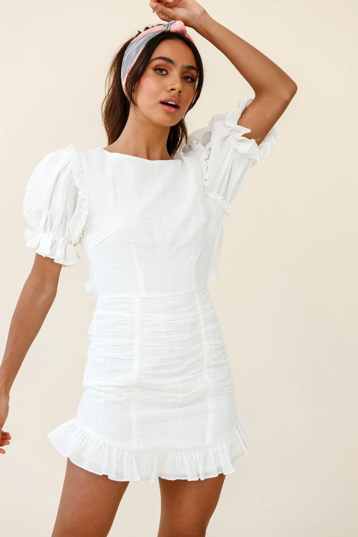 Icing On The Cake Open Back Ruched Dress White - Image 6