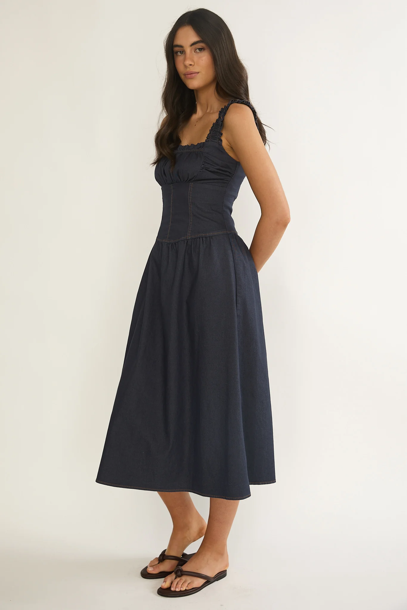 Idyllic Gathered Bust Midi Dress Indigo - Image 6