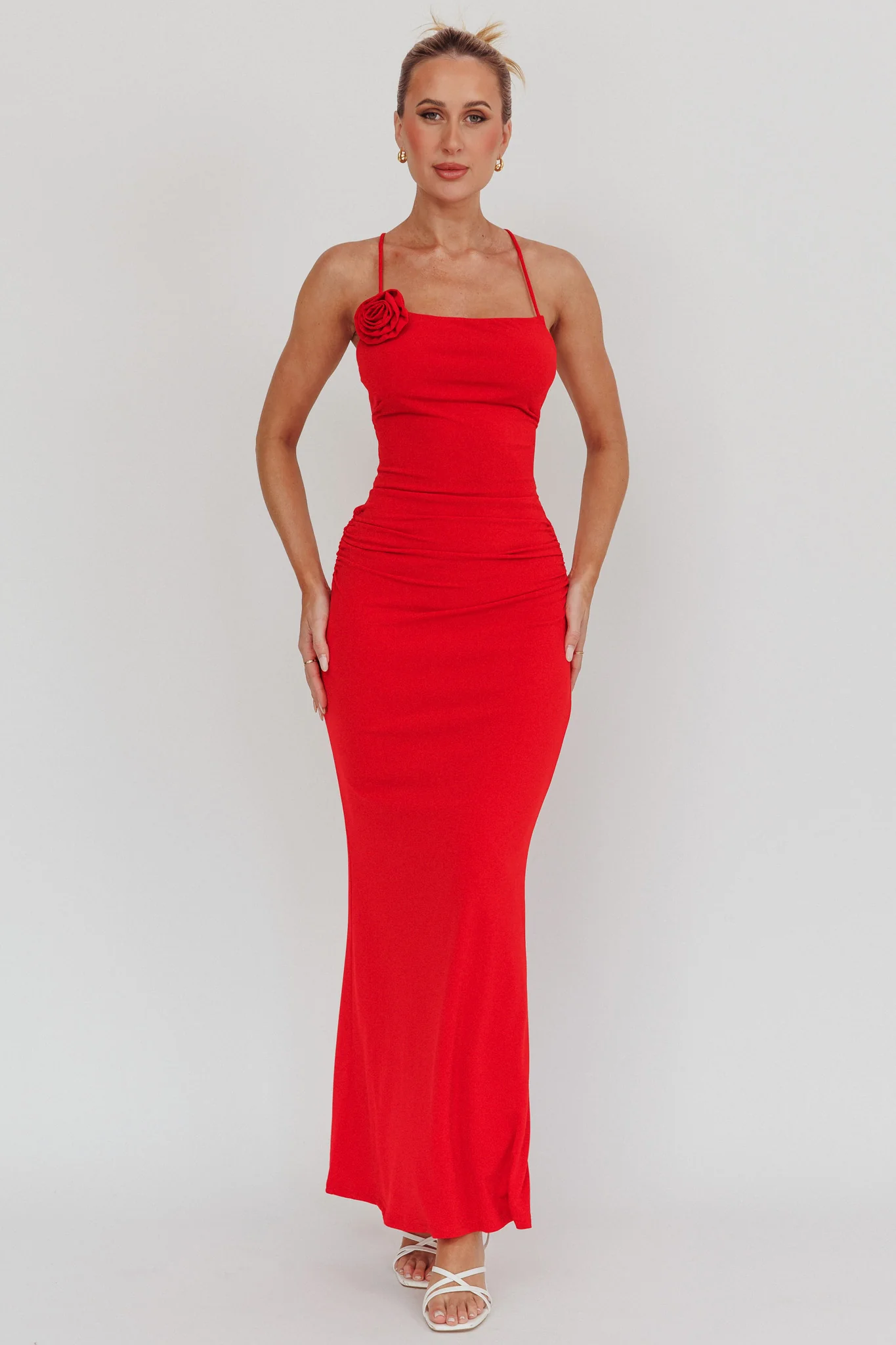 Ignite Rosette Backless Maxi Dress Cherry - Image 3