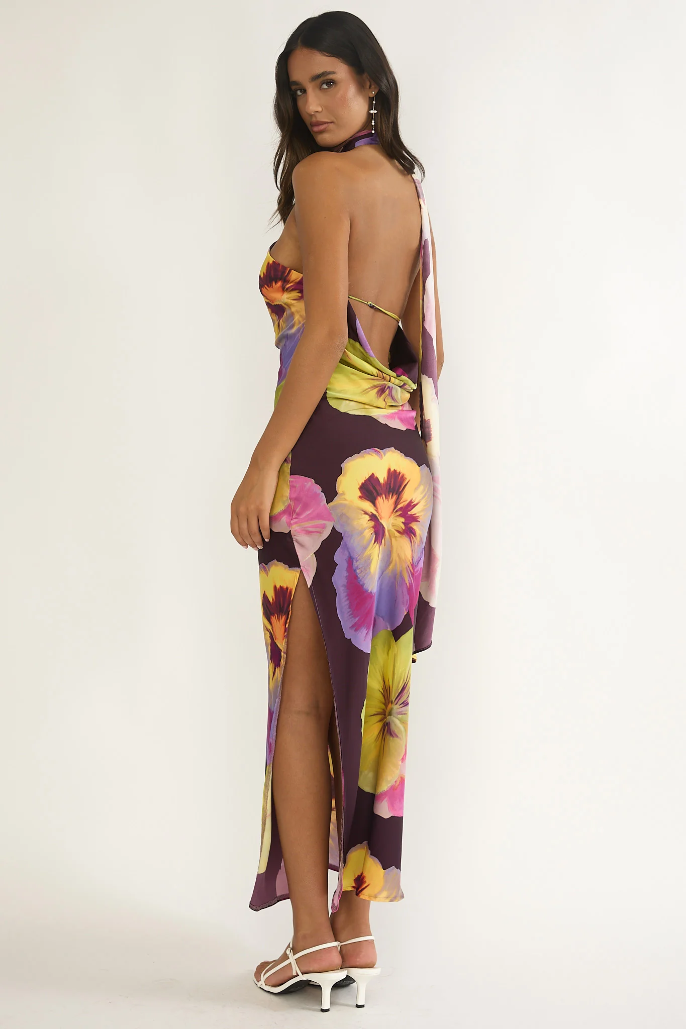 Ilyse Open Cowl Back Maxi Dress Pansies Plum - Image 3