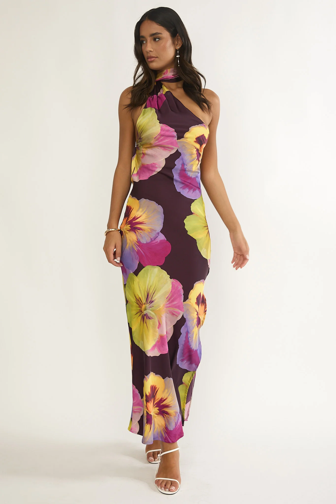 Ilyse Open Cowl Back Maxi Dress Pansies Plum - Image 5