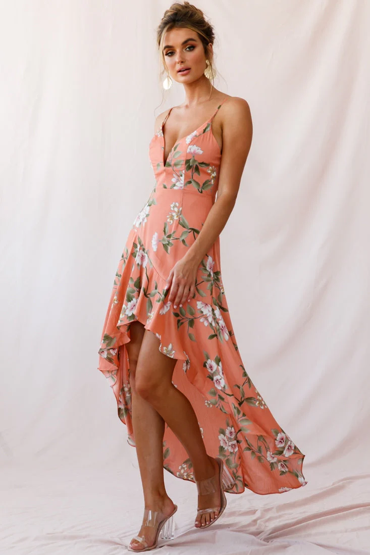 Imelda V-Neckline High-Low Hem Dress Peach - Image 2