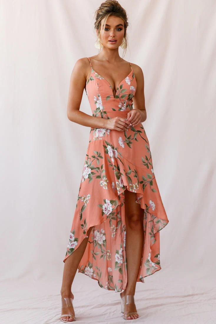 Imelda V-Neckline High-Low Hem Dress Peach - Image 5