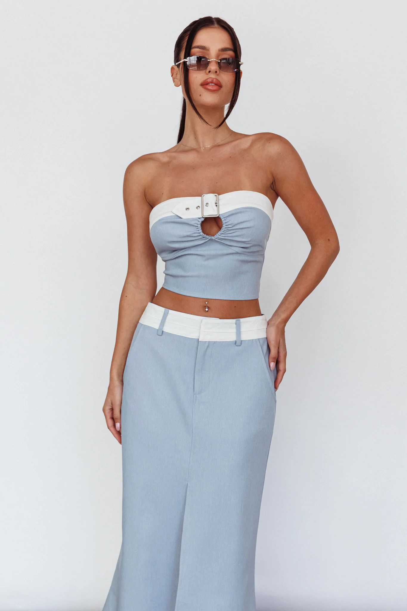 In My Era Front Split Midi Skirt Washed Blue - Image 4