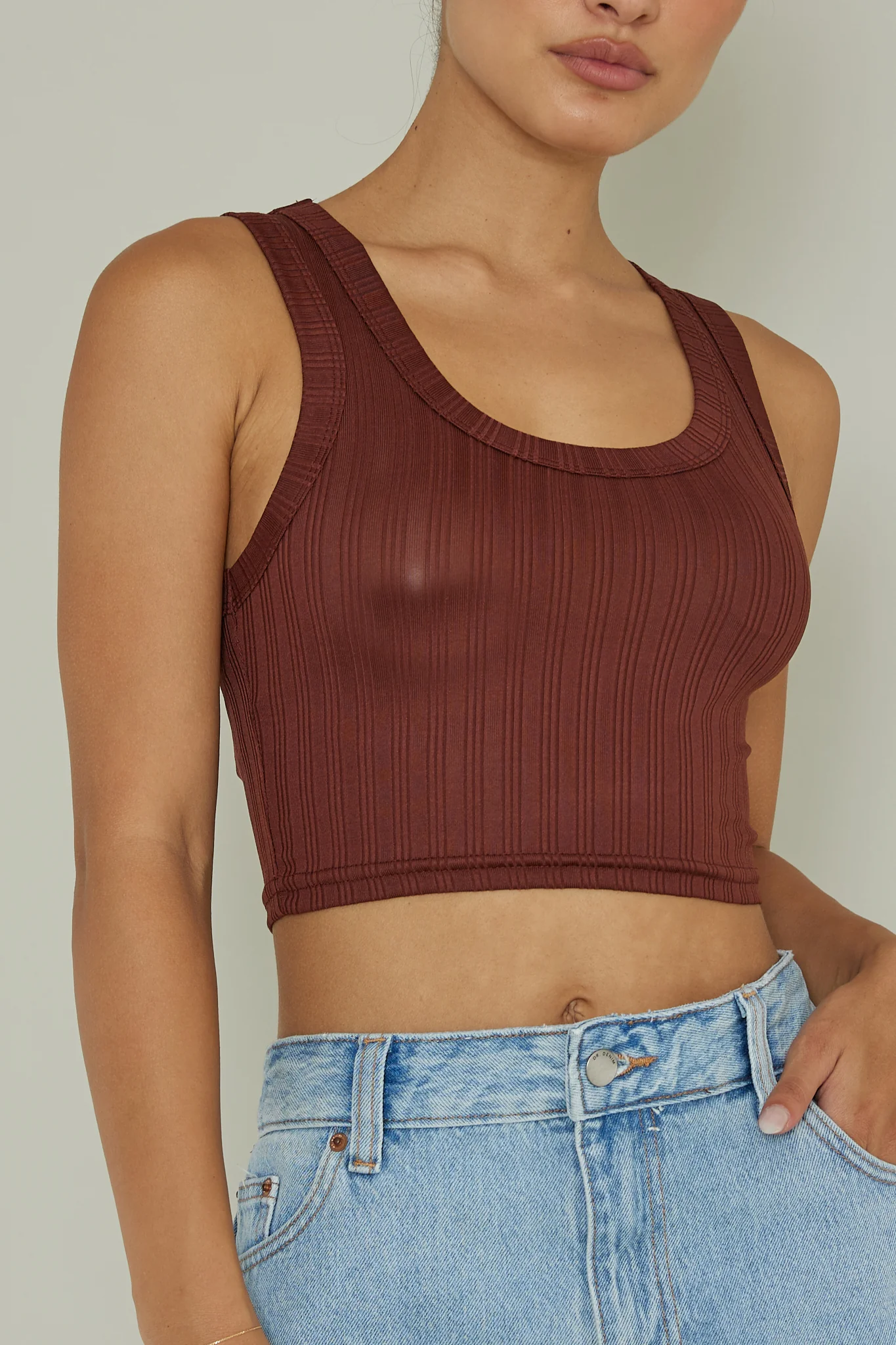 In Sync Scoop Neck Crop Top Chocolate - Image 4