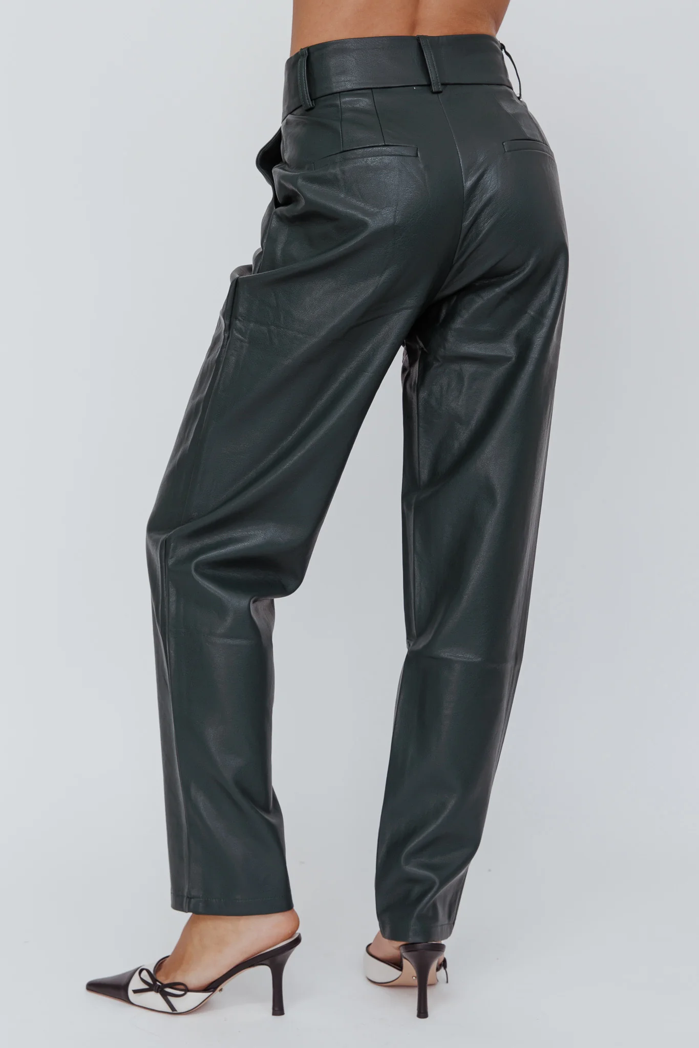In Theory Faux Leather Pants Hunter Green - Image 3