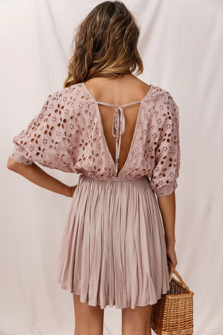 Indi Broderie Anglaise Swing Dress Mocha - Image 3