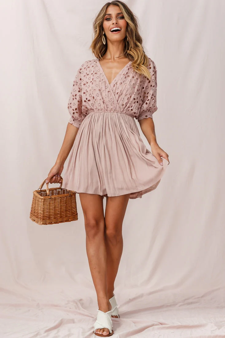 Indi Broderie Anglaise Swing Dress Mocha - Image 5