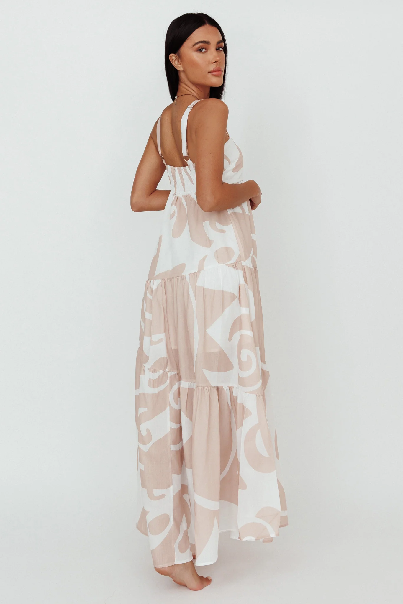 Indianna Square Neckline Maxi Dress Printed Sand/White - Image 2