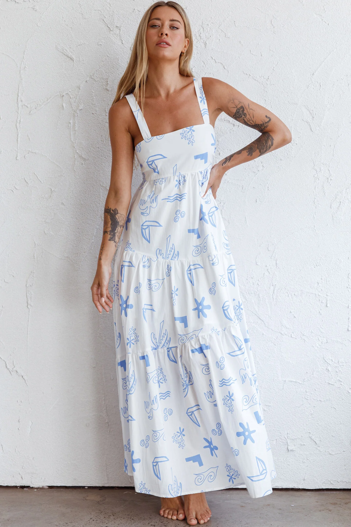 Indianna Square Neckline Maxi Dress Printed White - Image 5