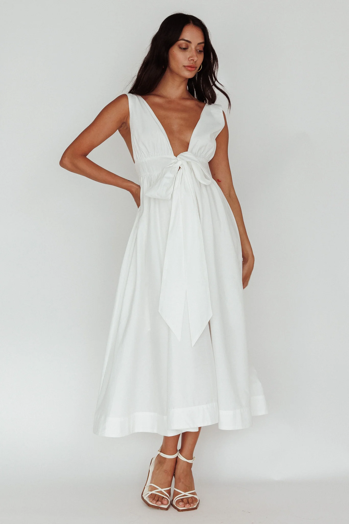 Indira Tied Bust Midi Dress Off White - Image 3