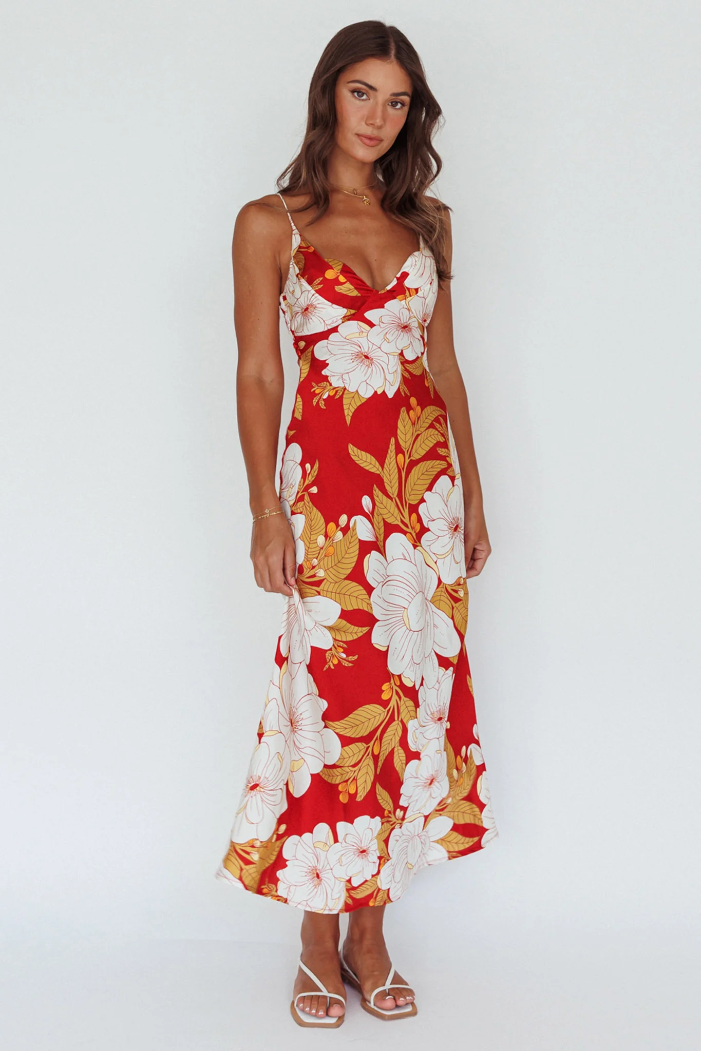 Infinity Pintuck Bust Midi Dress Flower Red - Image 3
