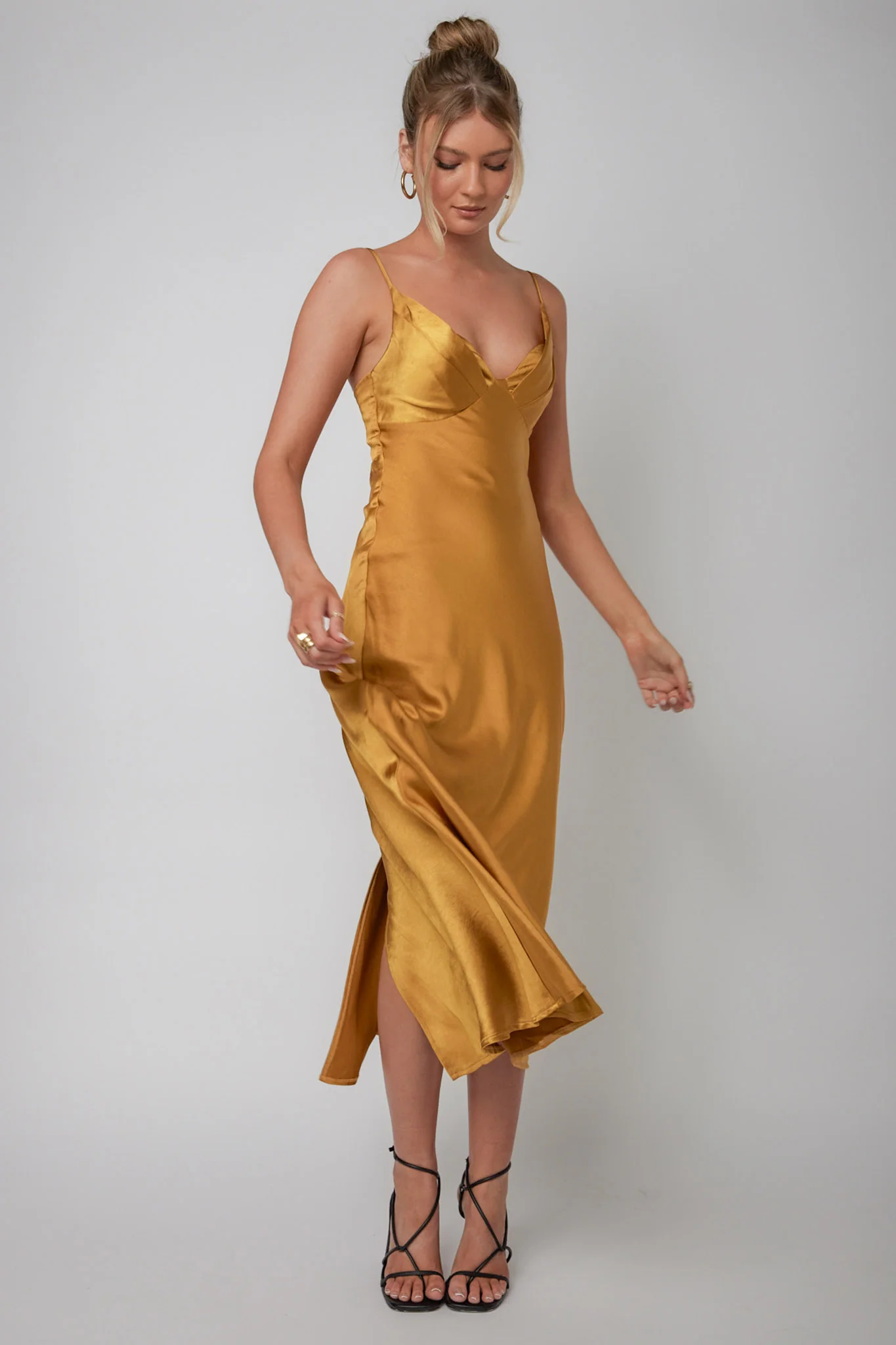Infinity Pintuck Bust Midi Dress Mustard - Image 3