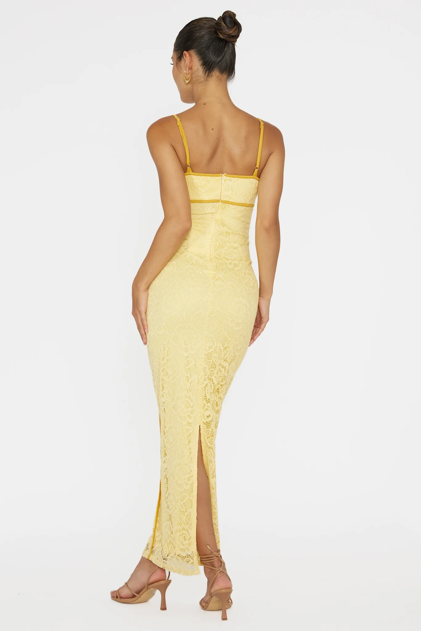 Inga Lace Piping Trim Midi Dress Yellow - Image 2