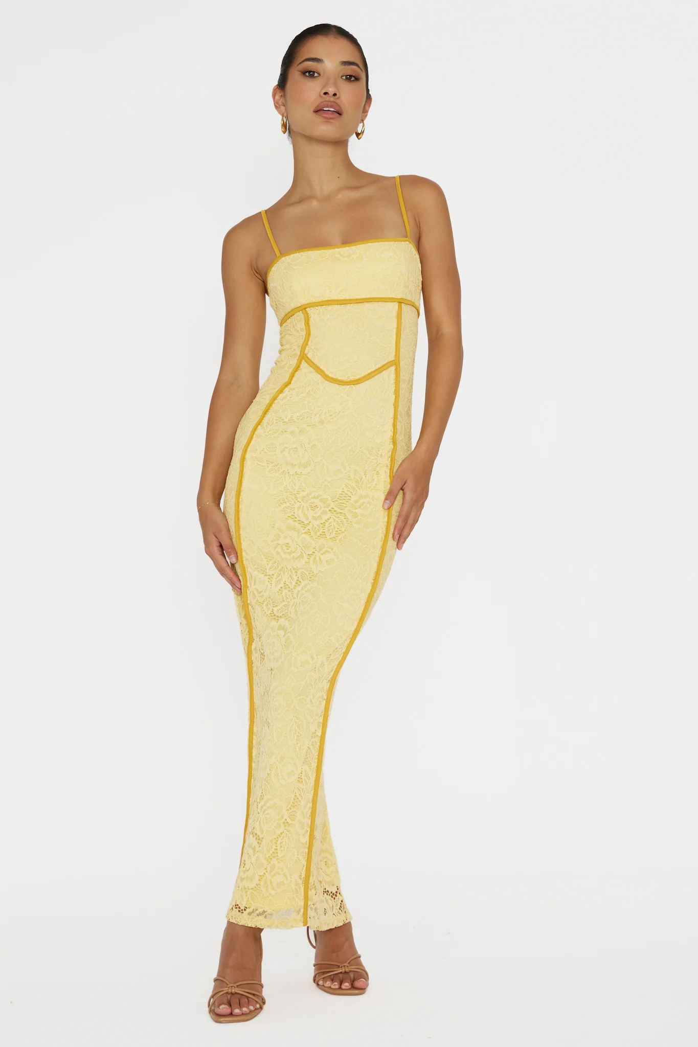 Inga Lace Piping Trim Midi Dress Yellow - Image 5