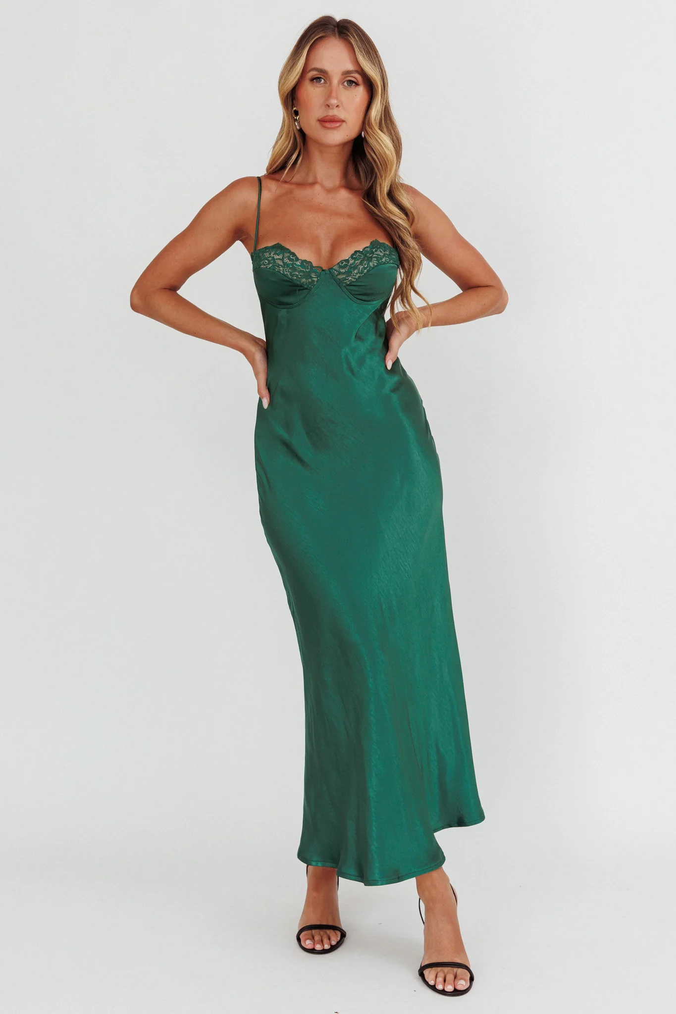 Inhibitions Lace Bust Midi Dress Forest Green - Image 3