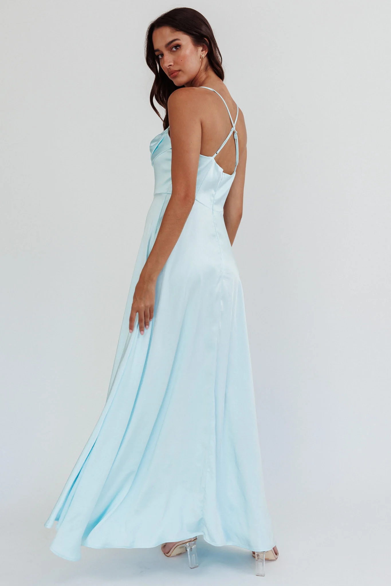 Inner Light Gathered Bust Split Maxi Dress Mint - Image 2