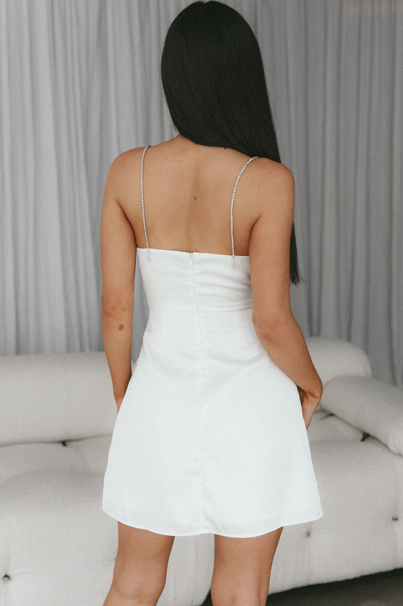 Insignia Twist Bust Diamante Mini Dress Cream - Image 8