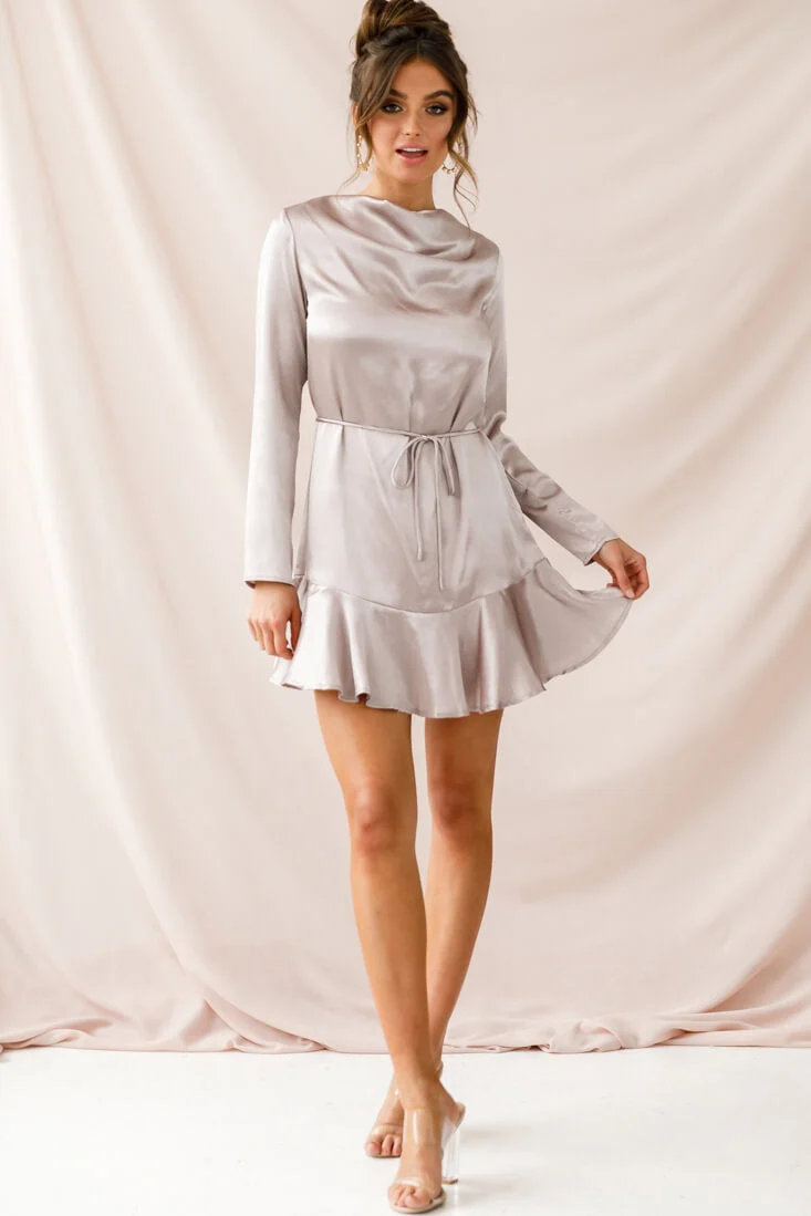 Interstellar Ruffle Hem Long Sleeve Dress Champagne - Image 5