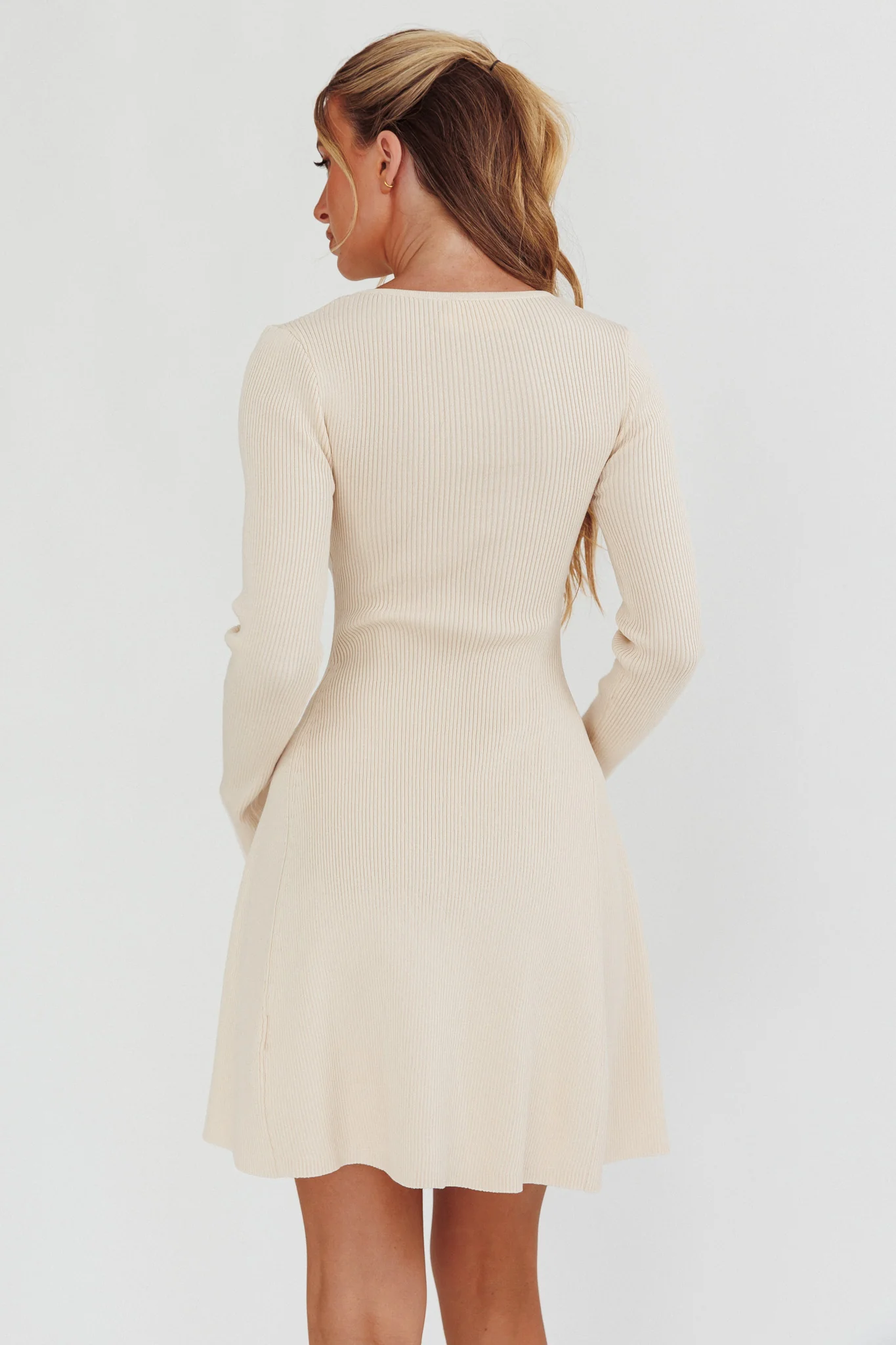 Intuitions Long Sleeve Ribbed Knit Dress Cream - Image 2