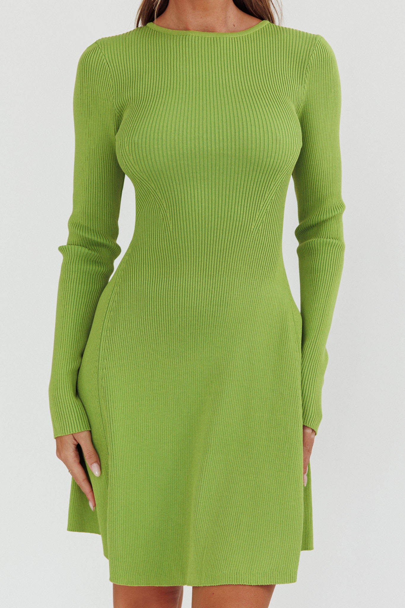 Intuitions Long Sleeve Ribbed Knit Dress Green - Image 4