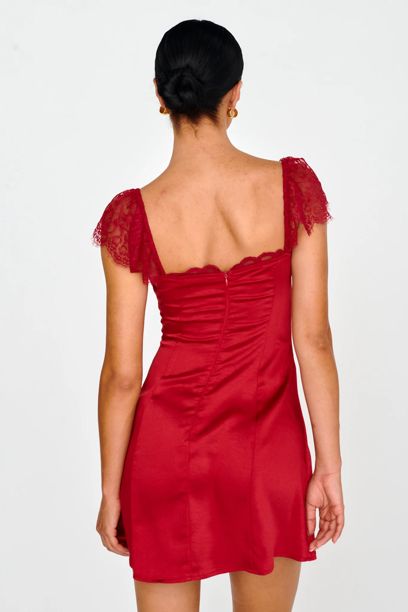 Invites Only Lace Shoulder Mini Dress Red - Image 2