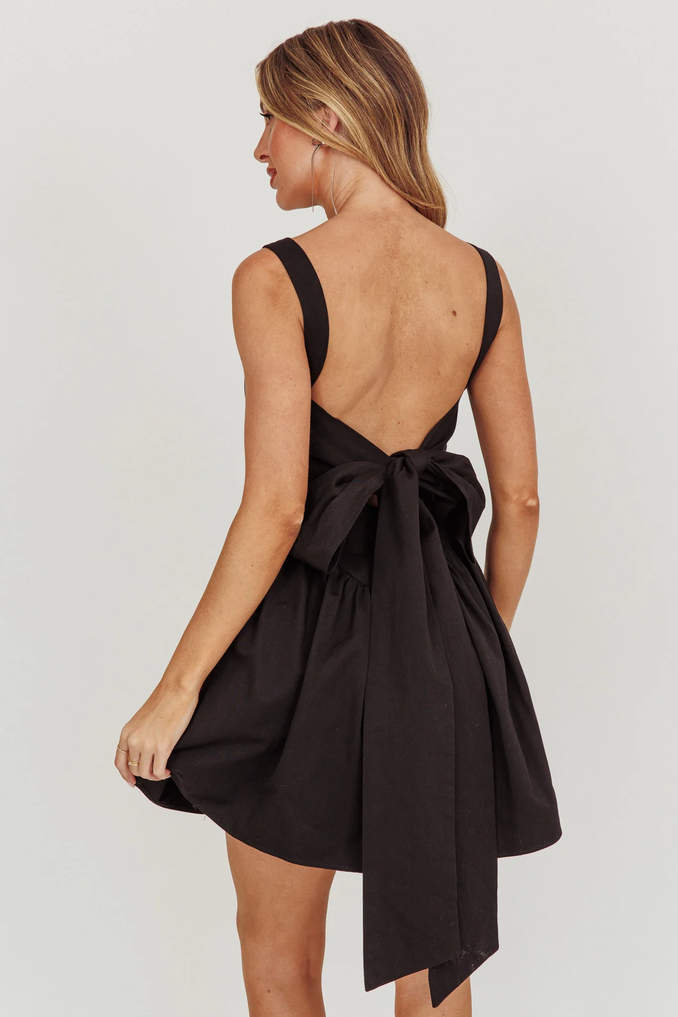 Irenic Bow Flare Mini Dress Black - Image 3