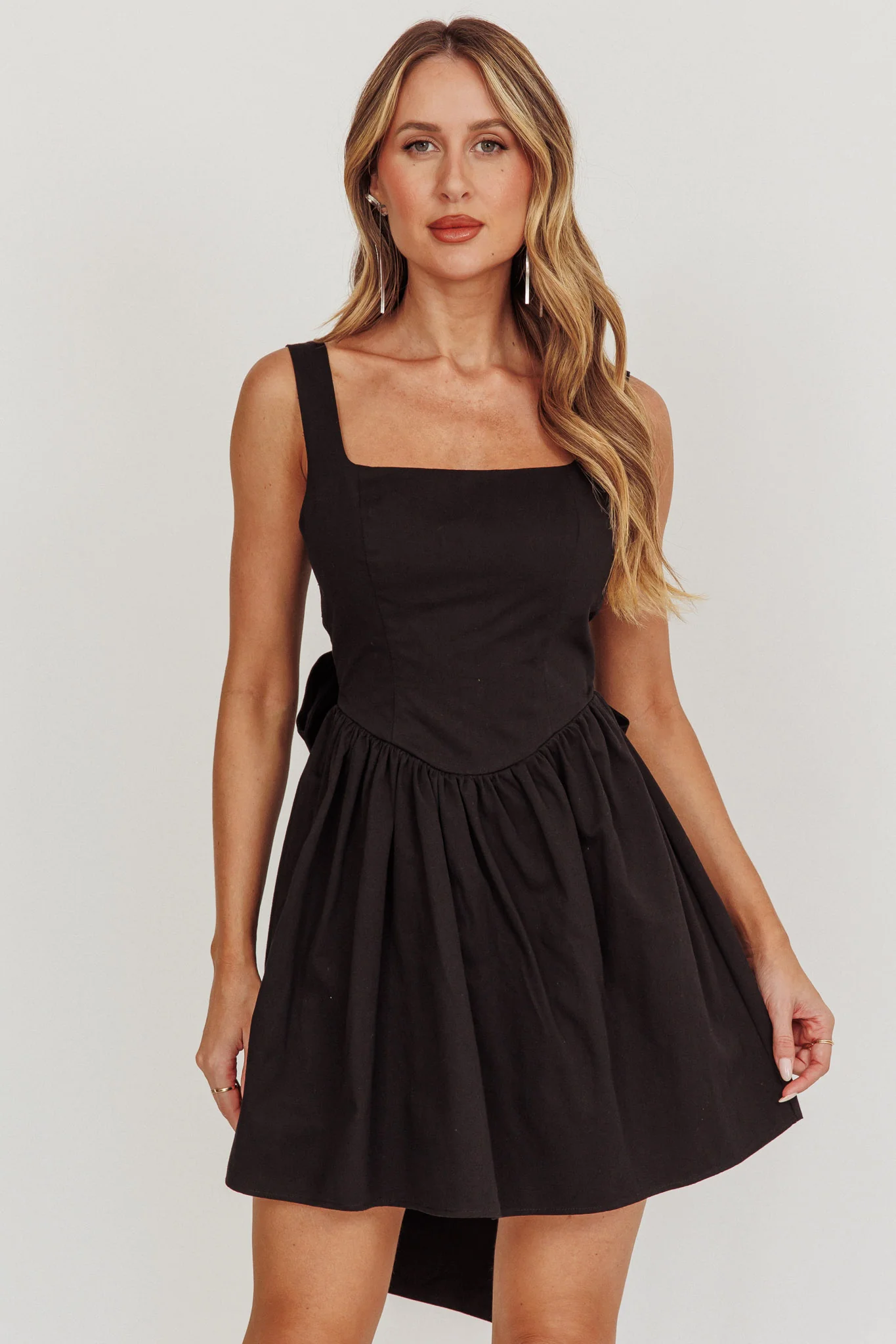 Irenic Bow Flare Mini Dress Black - Image 4