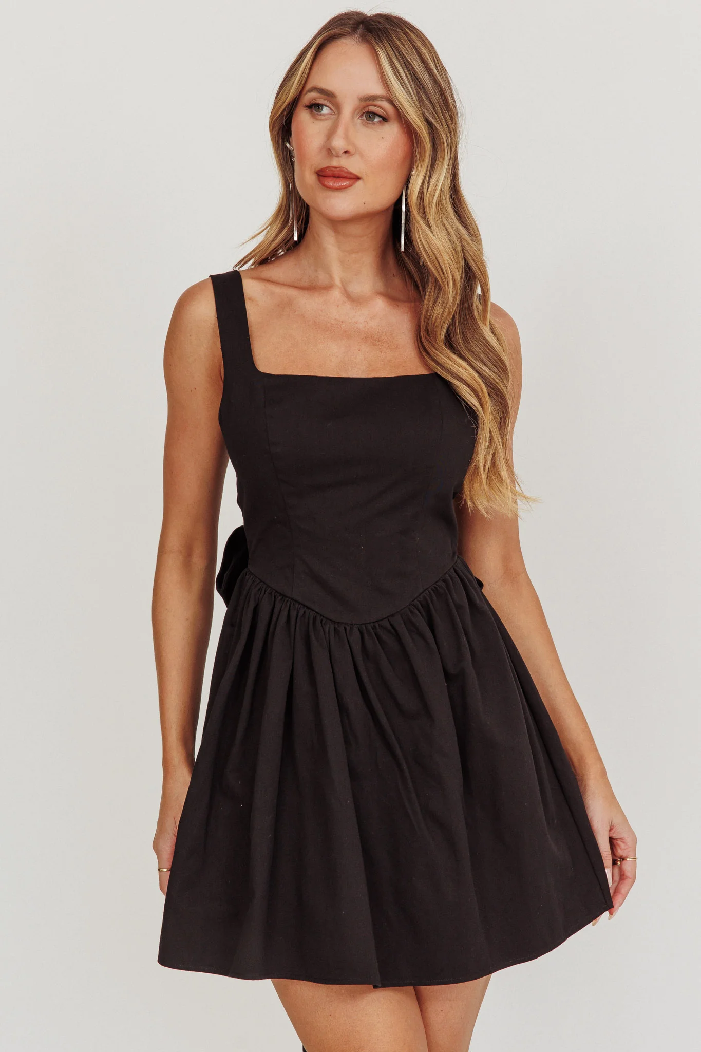 Irenic Bow Flare Mini Dress Black - Image 6