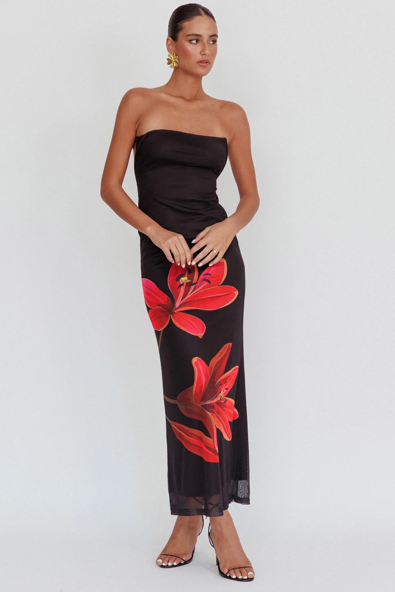 Iridian Strapless Floral Maxi Dress Black - Image 6