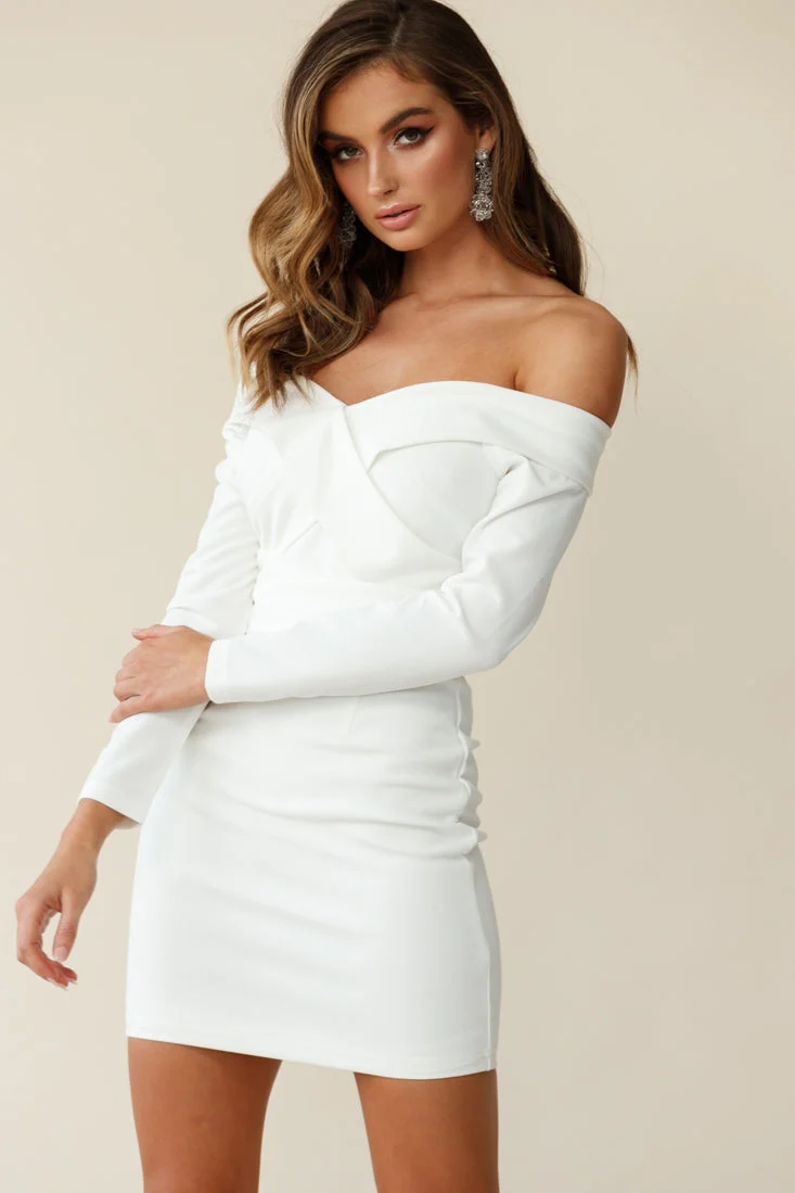 Irina Off-Shoulder Long Sleeve Wrap Dress White - Image 3