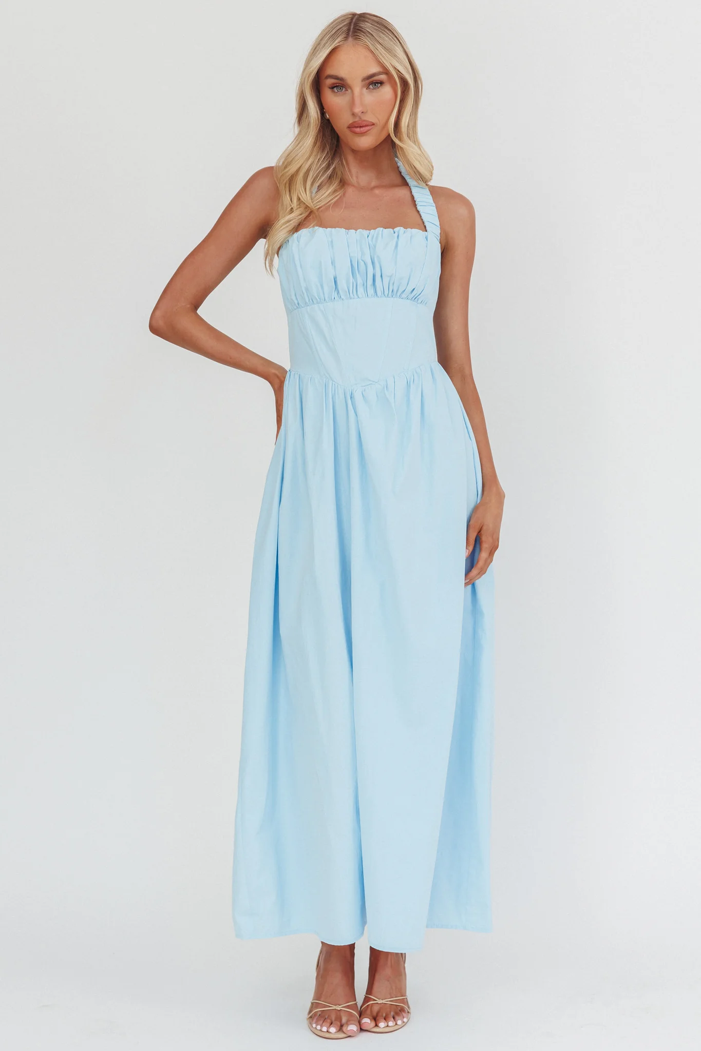 Irisa Elasticated Halter Maxi Dress Ice Blue - Image 5