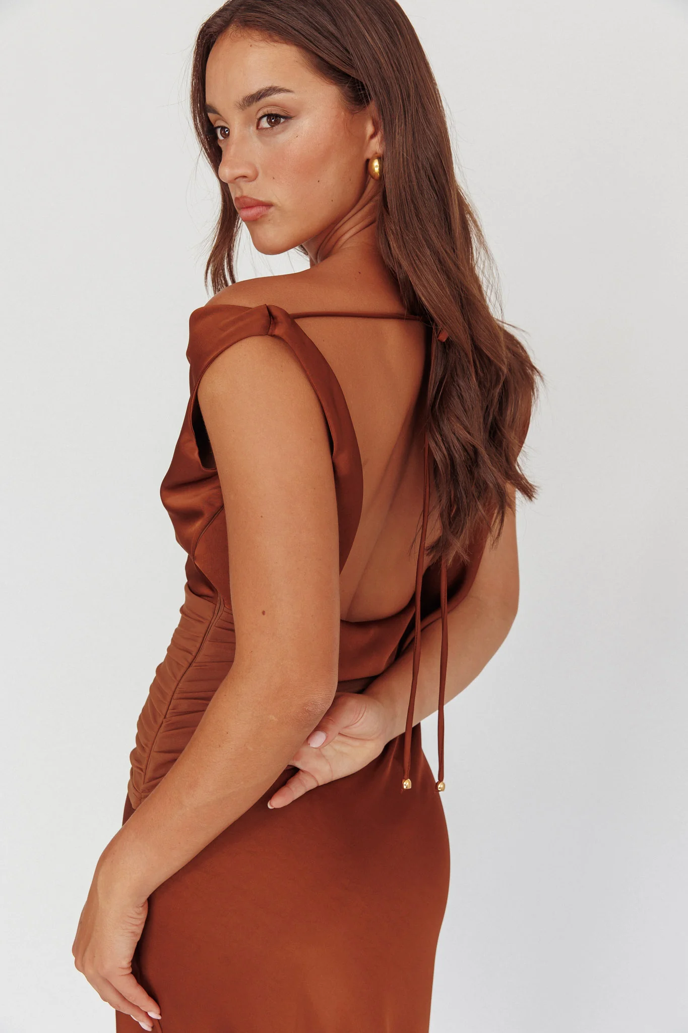 Isabella Open Cowl Back Maxi Dress Cocoa - Image 2