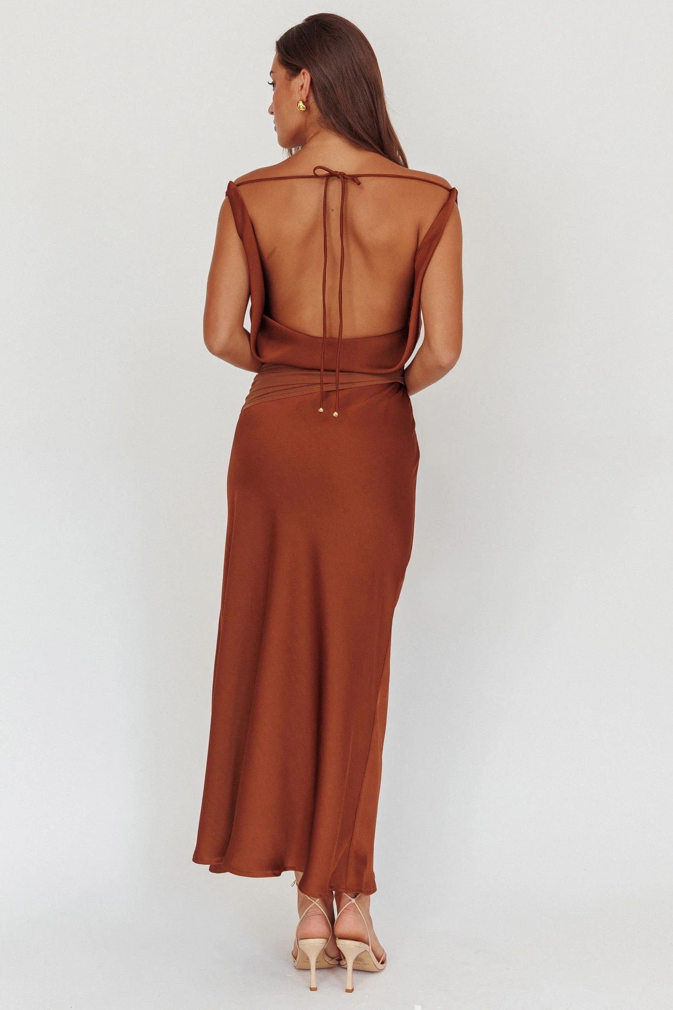 Isabella Open Cowl Back Maxi Dress Cocoa - Image 3