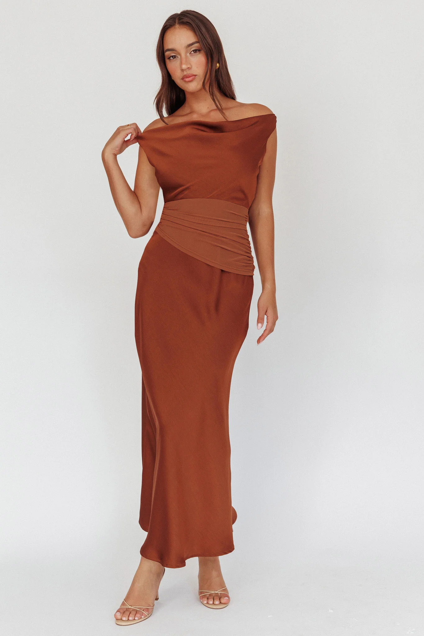 Isabella Open Cowl Back Maxi Dress Cocoa - Image 5