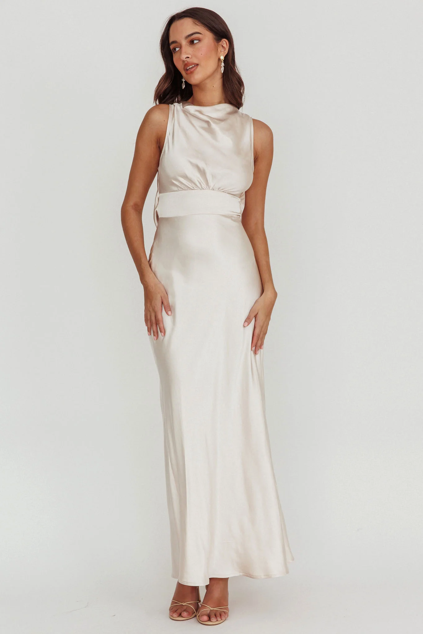 Isabella Satin Maxi Dress Champagne - Image 2