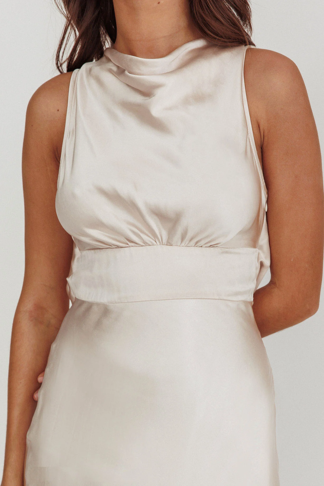 Isabella Satin Maxi Dress Champagne - Image 3