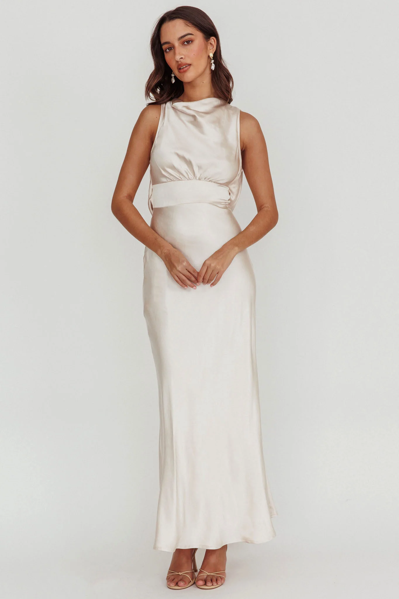 Isabella Satin Maxi Dress Champagne - Image 4