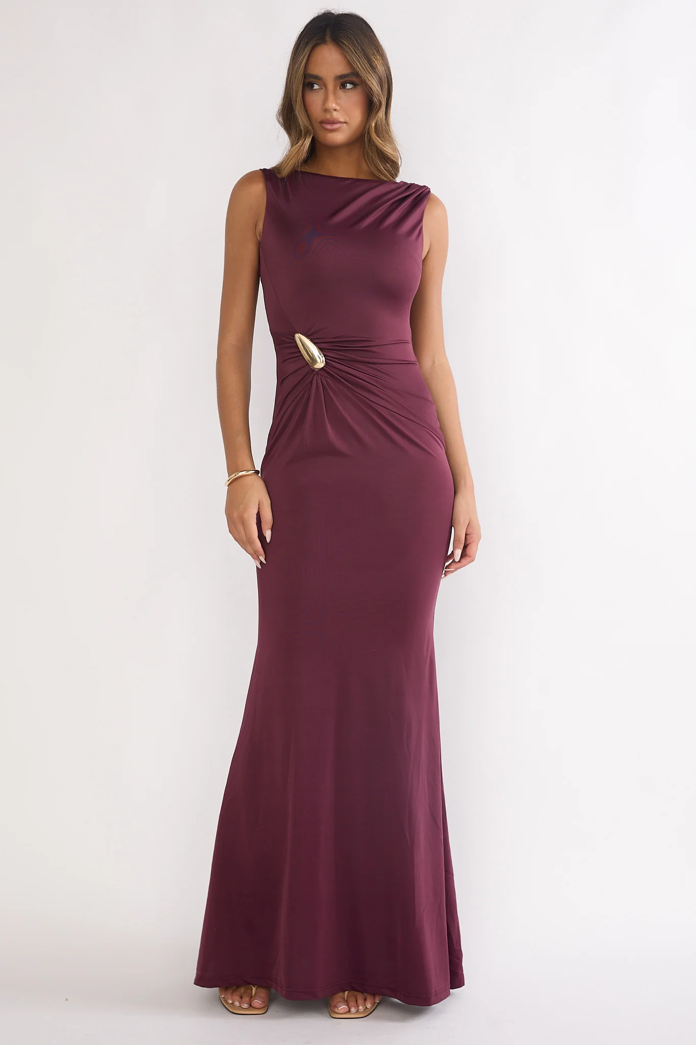 Isalyn Gathered Waist Maxi Dress Burgundy - Image 5