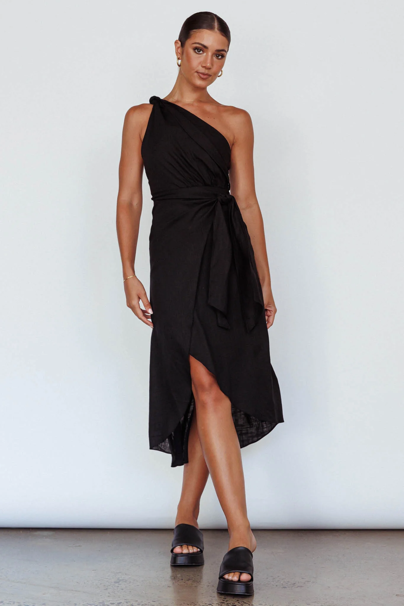 Island Time One-Shoulder Midi Dress Black - Image 6