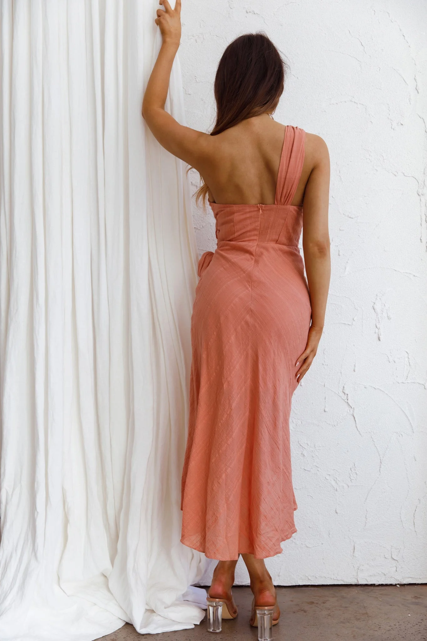 Island Time One-Shoulder Midi Dress Peach - Image 2