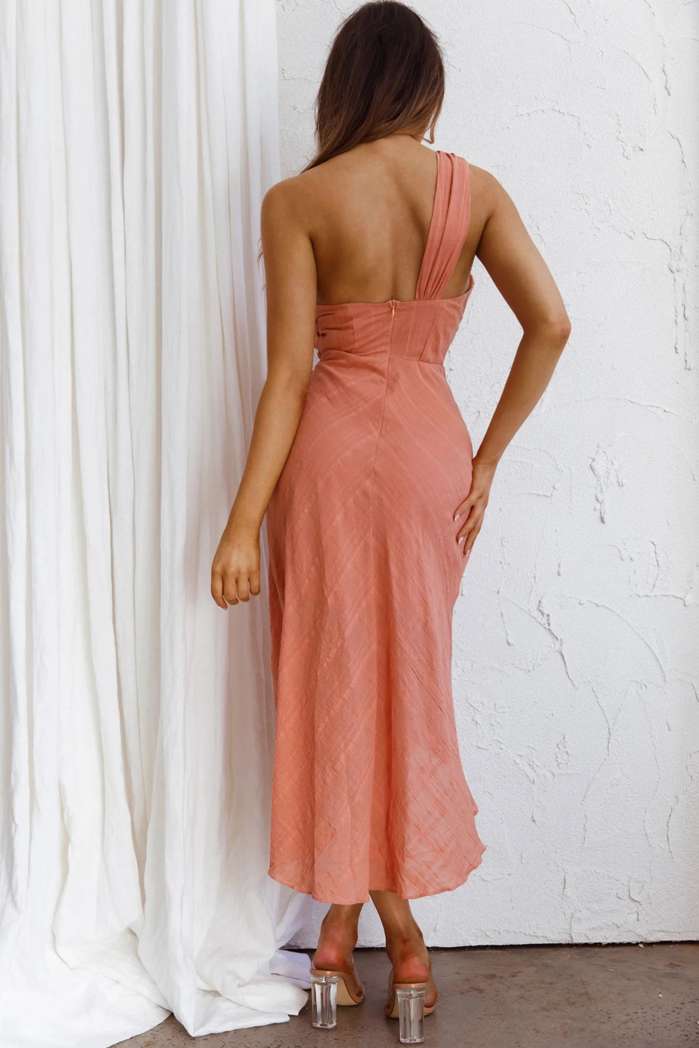 Island Time One-Shoulder Midi Dress Peach - Image 5