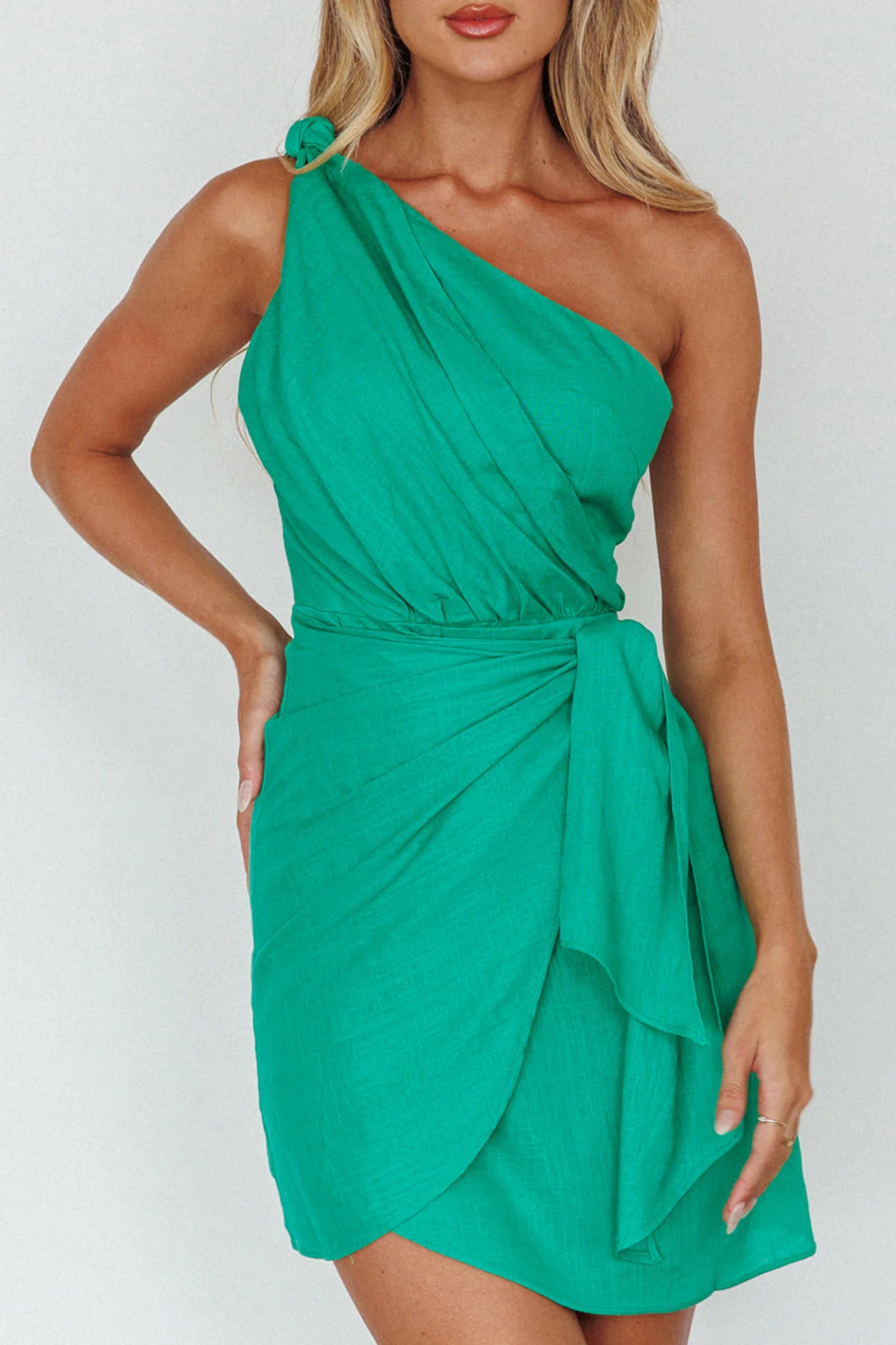 Island Time One-Shoulder Mini Dress Green - Image 4