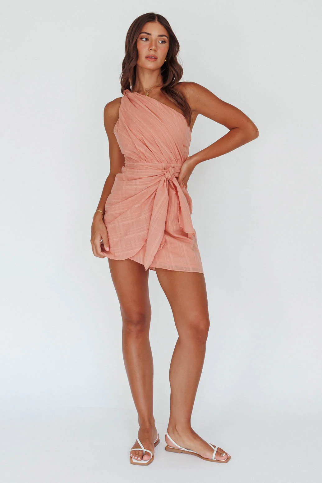 Island Time One-Shoulder Mini Dress Peach - Image 8