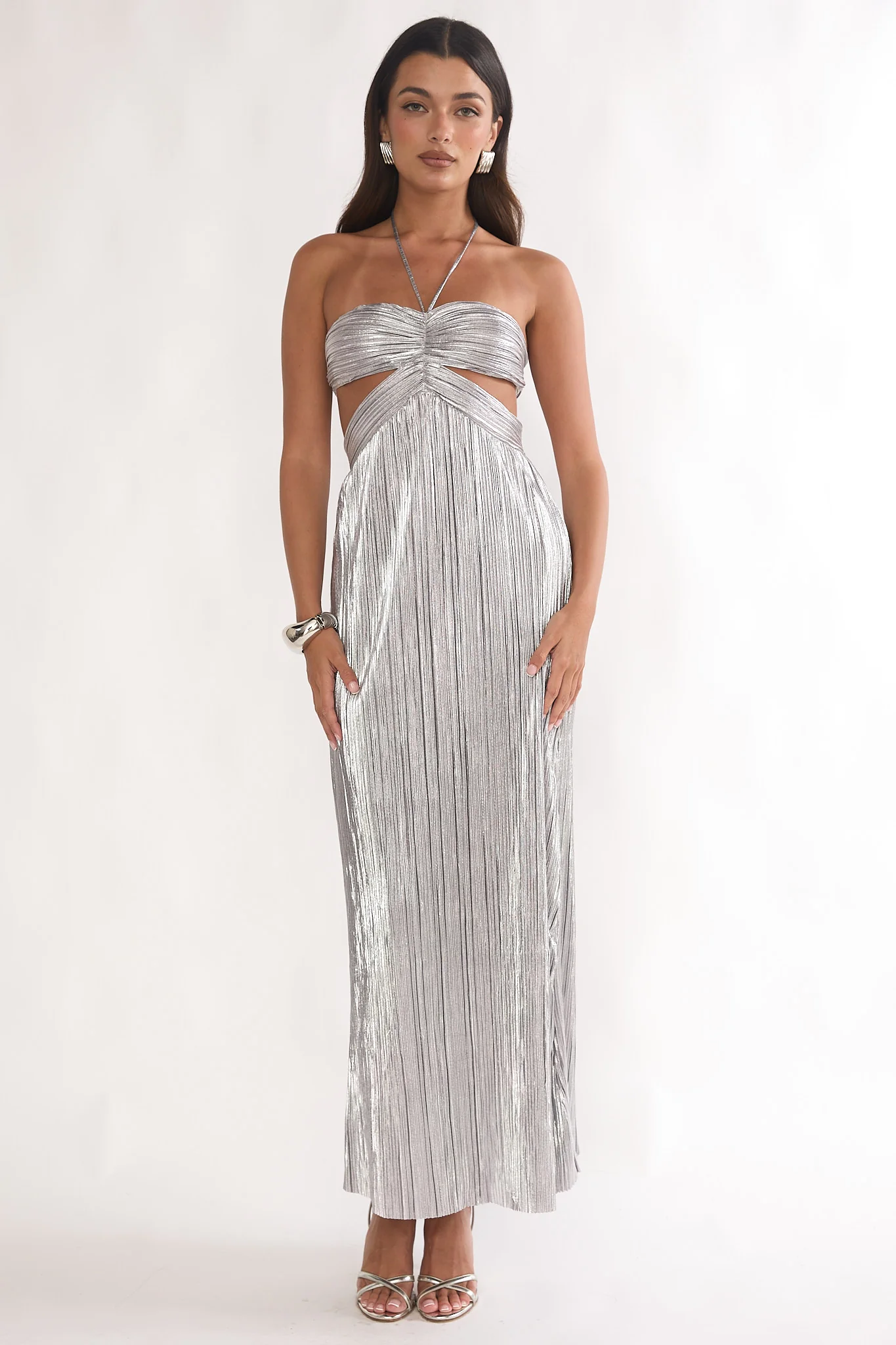 Isle Cut-Out Halterneck Maxi Dress Silver - Image 4