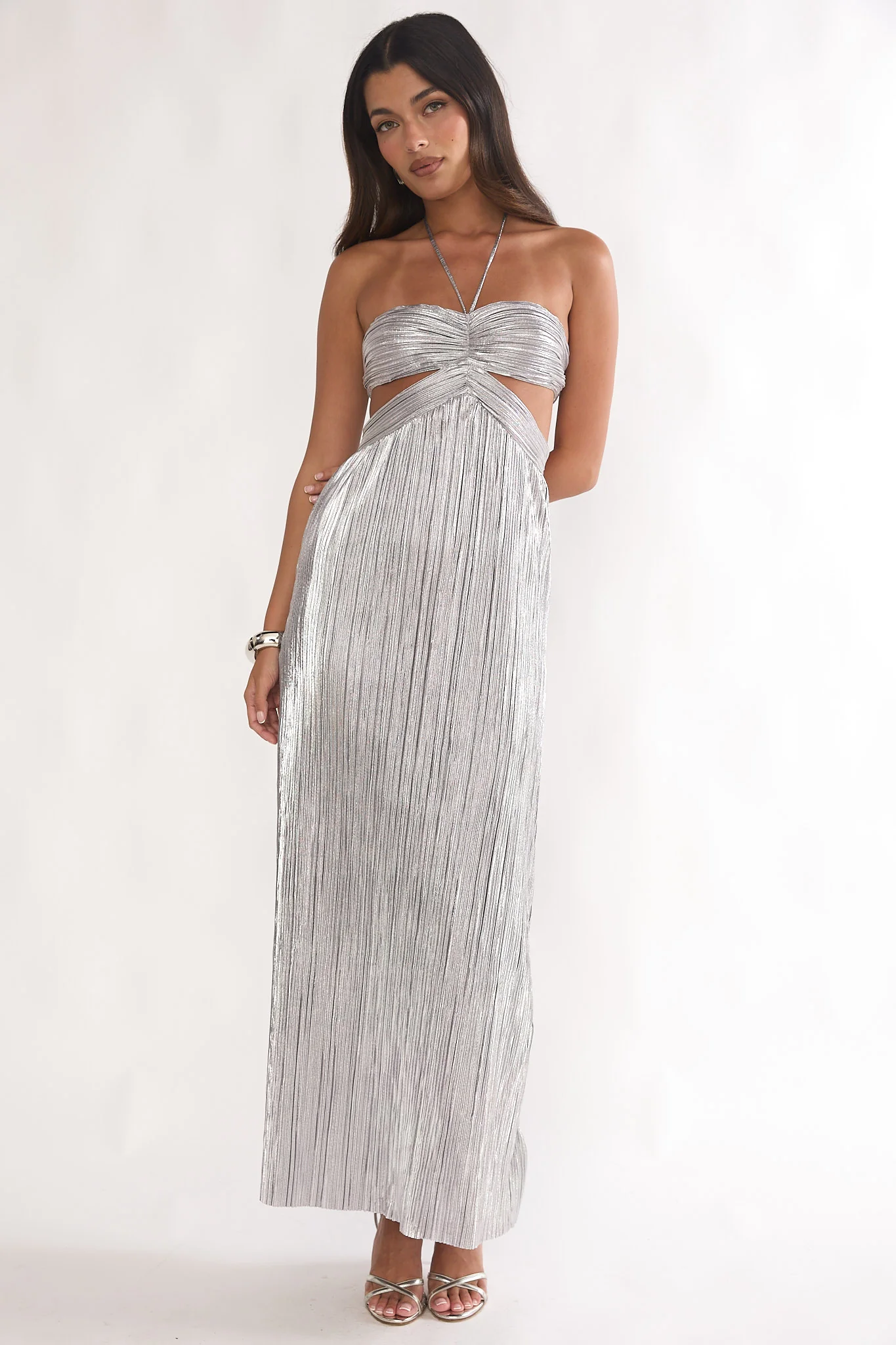 Isle Cut-Out Halterneck Maxi Dress Silver - Image 5
