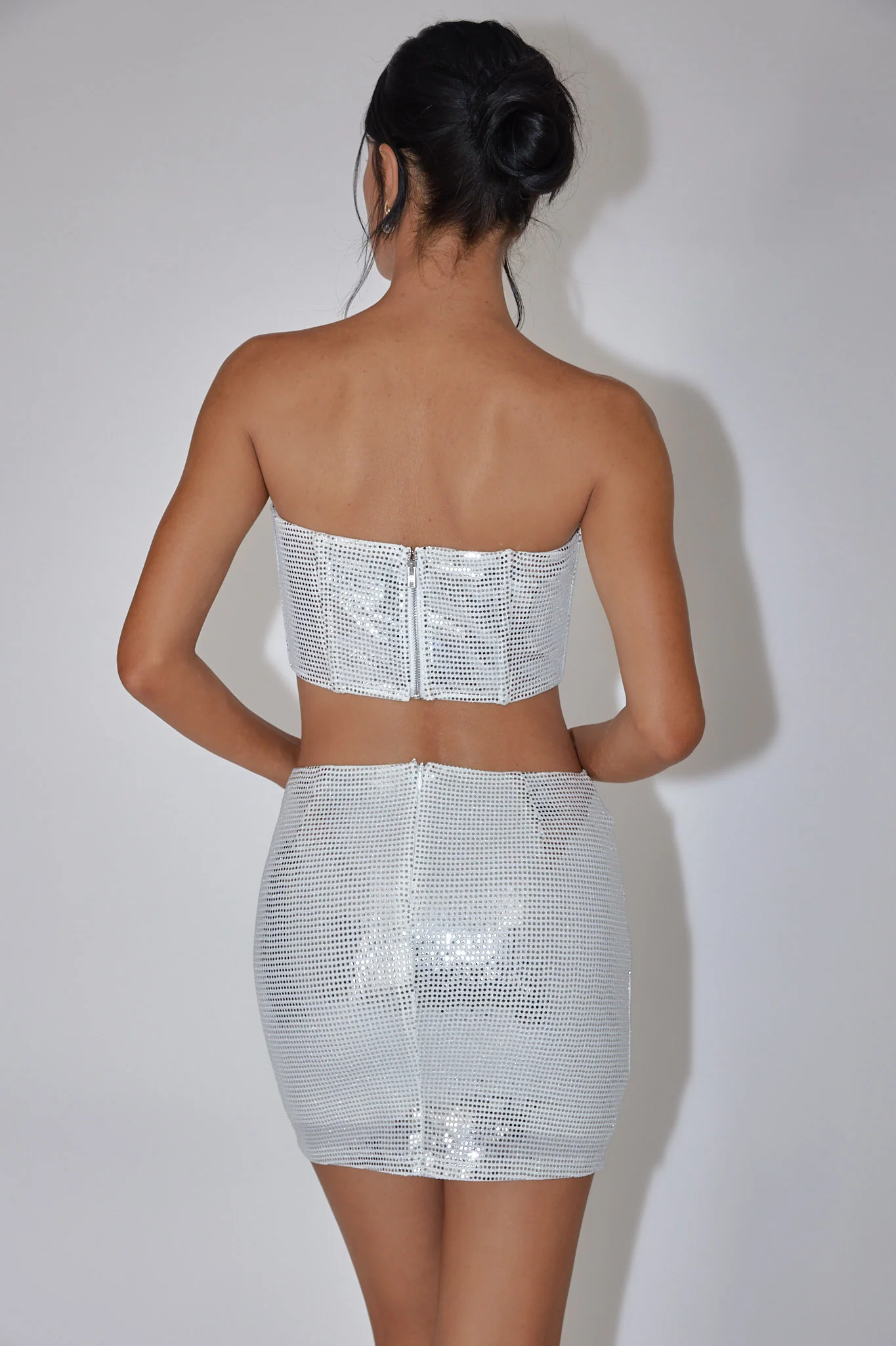It Girls Sequin Crop Top Silver - Image 2